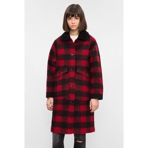 Diesel Plaid Coat Red Black Plaid Flannel Women's Sz L NWT $875
